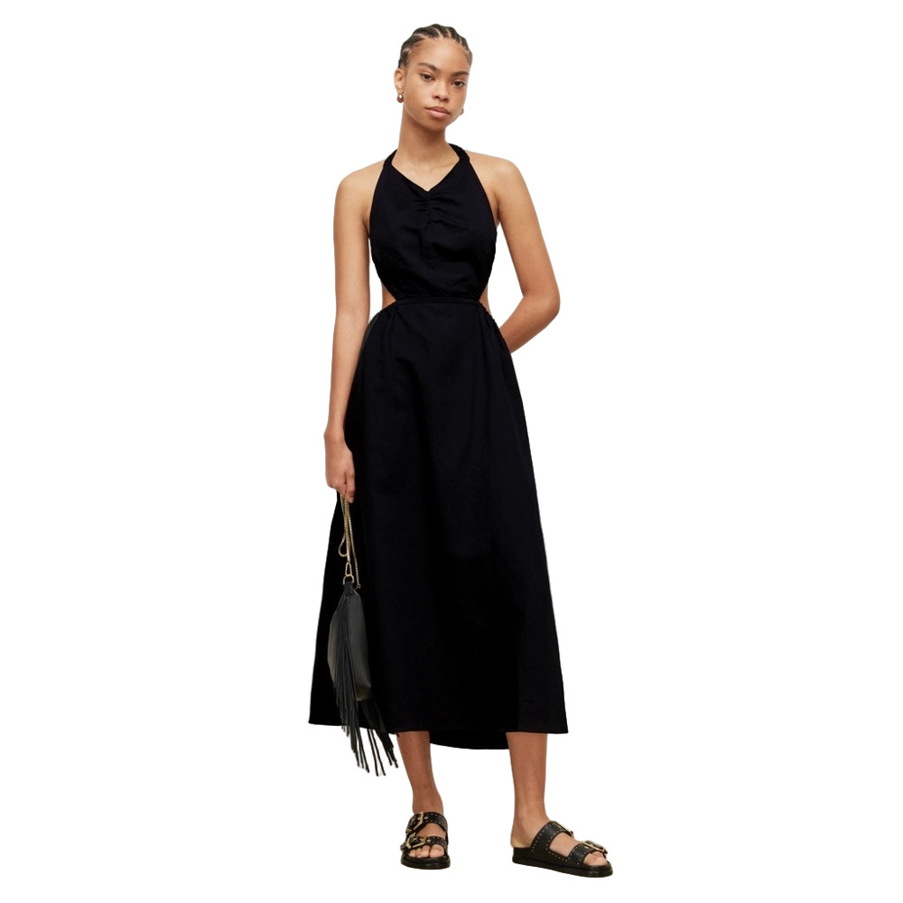 All Saints Ludo Black Linen Blend Cut Out Halter Midi Dress Women’s Size 8 NWT